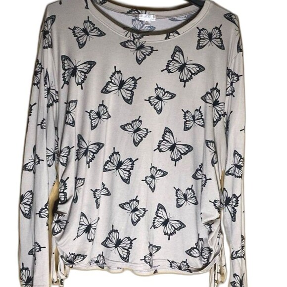 Butterfly print top with ruched side gather ties Size 3X EUC - Picture 1 of 3